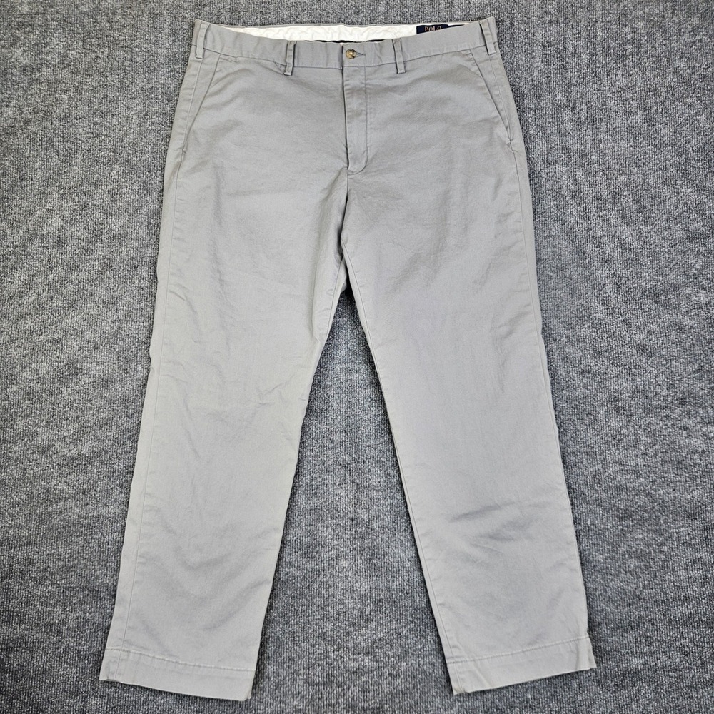 Polo Ralph Lauren Chino Pants Men 38/30 Gray Stretch Straight Fit Flat Front